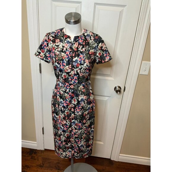 Erdem Raisa Dress Black Floral Short Sleeve Midi, Size 6 - Picture 1 of 5